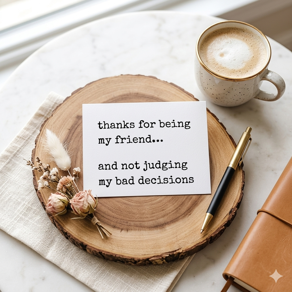 "Not Judging My Bad Decisions" | Sassy Friendship Thank You Card