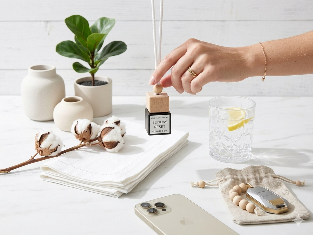 "Sunday Reset" | Luxury Car Diffuser – Fresh Linen & Clean Cotton